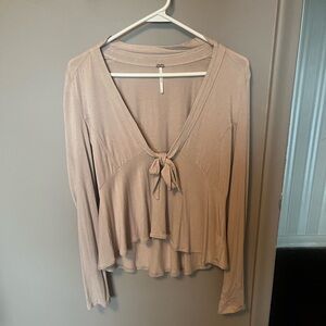 Free People Tan Babydoll Long Sleeve